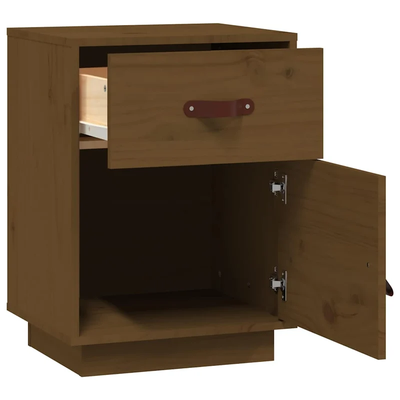 Lot de 2 tables de chevet avec tiroir et compartiment avec porte 40 x 34 x 55cm bois de pin couleur marron chêne DEC035923