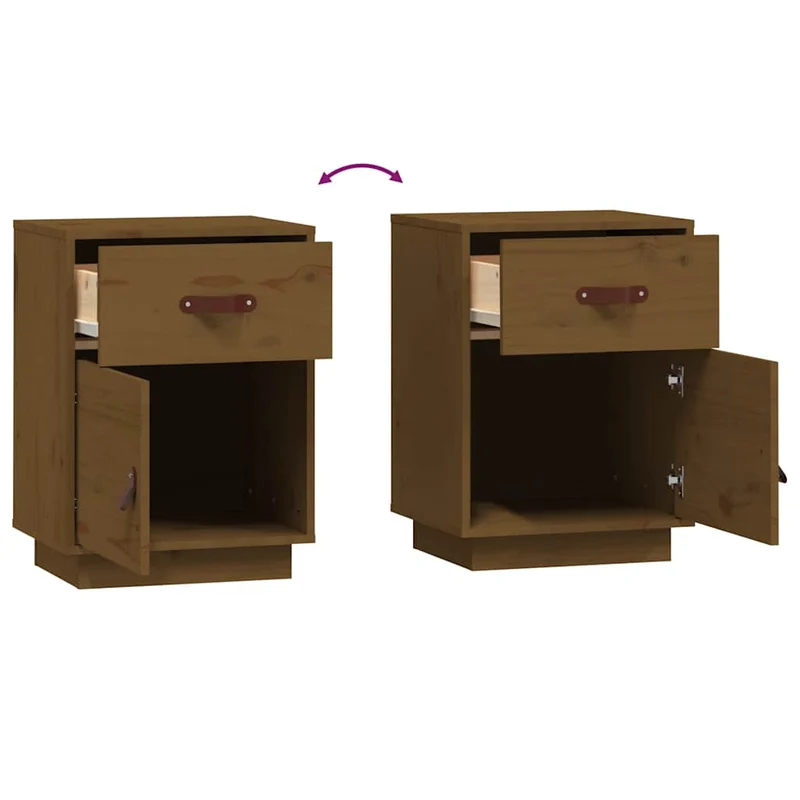 Lot de 2 tables de chevet avec tiroir et compartiment avec porte 40 x 34 x 55cm bois de pin couleur marron chêne DEC035923