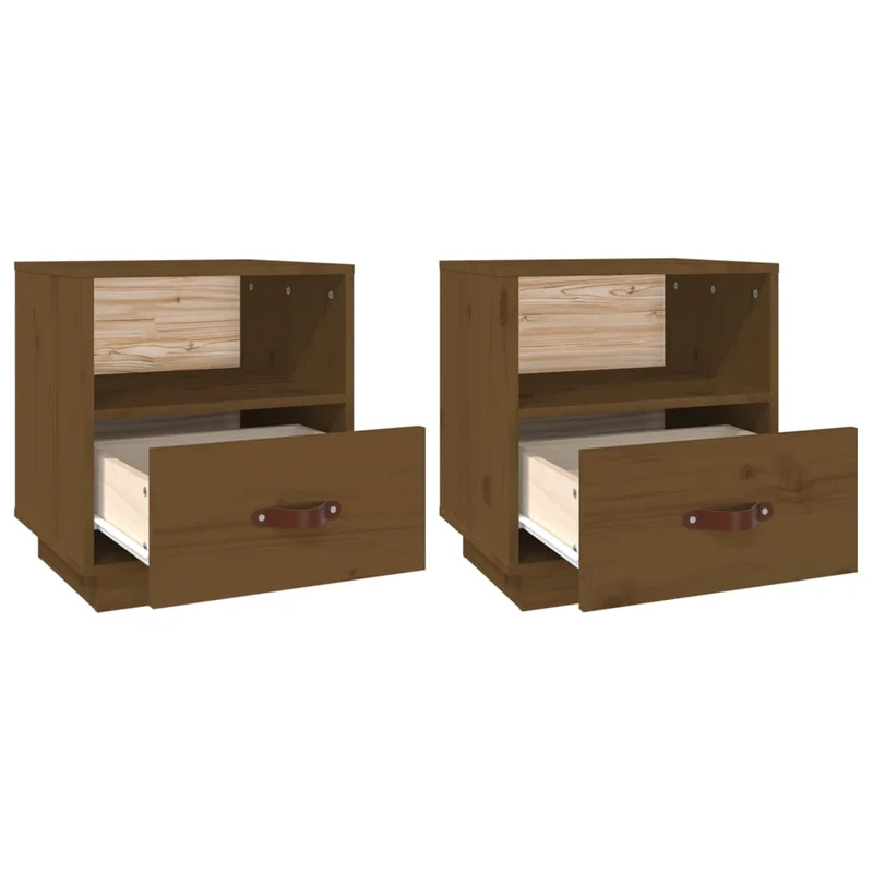 Lot de 2 tables de chevet avec tiroir et compartiment ouvert 40 x 34 x 45cm bois de pin couleur marron miel DEC035920