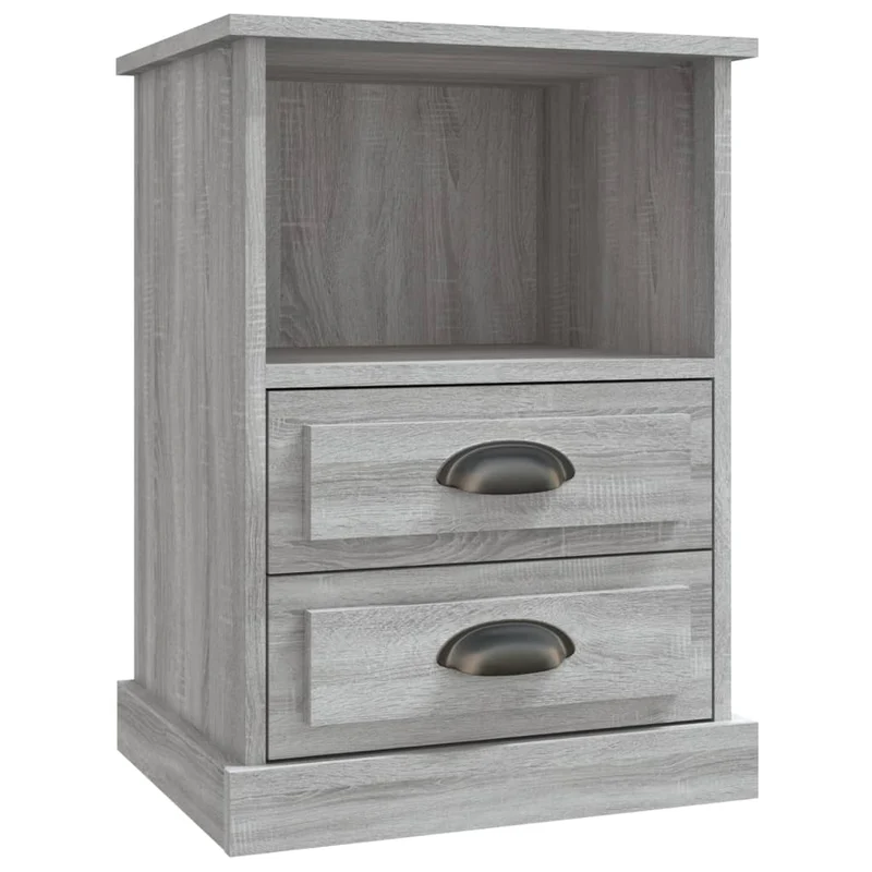 Lot de 2 tables de chevet avec deux tiroirs et étagère 43 x 36 x 60 cm bois d'ingénierie gris DEC035740