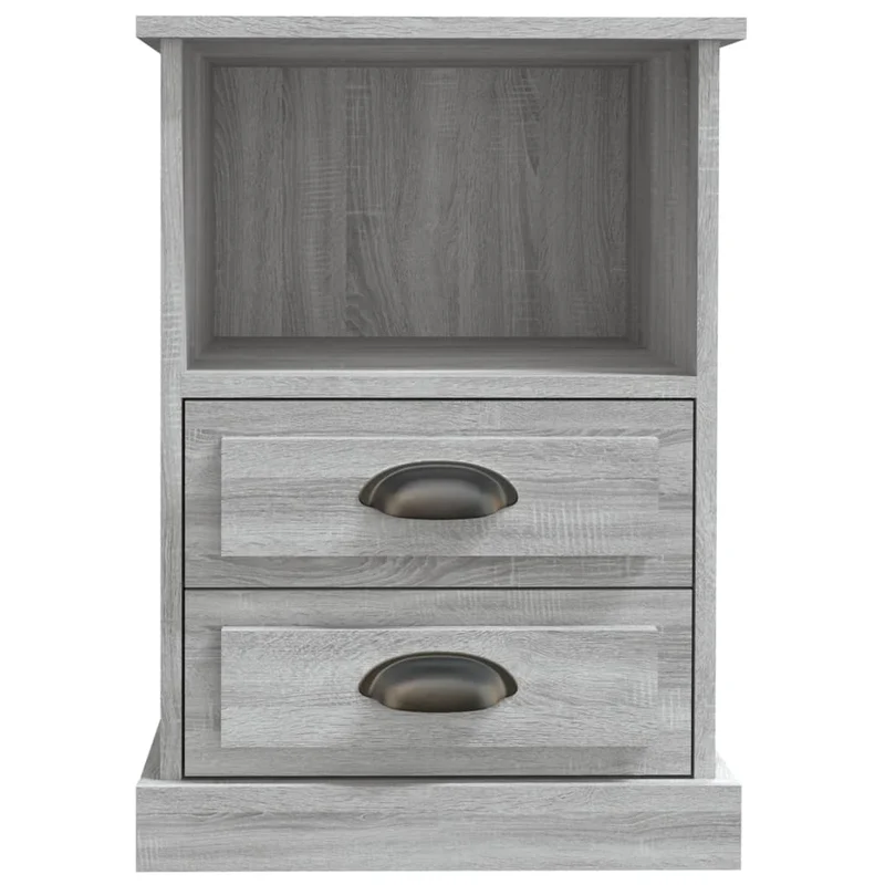 Lot de 2 tables de chevet avec deux tiroirs et étagère 43 x 36 x 60 cm bois d'ingénierie gris DEC035740