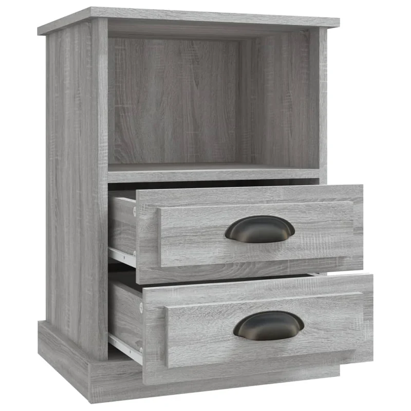 Lot de 2 tables de chevet avec deux tiroirs et étagère 43 x 36 x 60 cm bois d'ingénierie gris DEC035740
