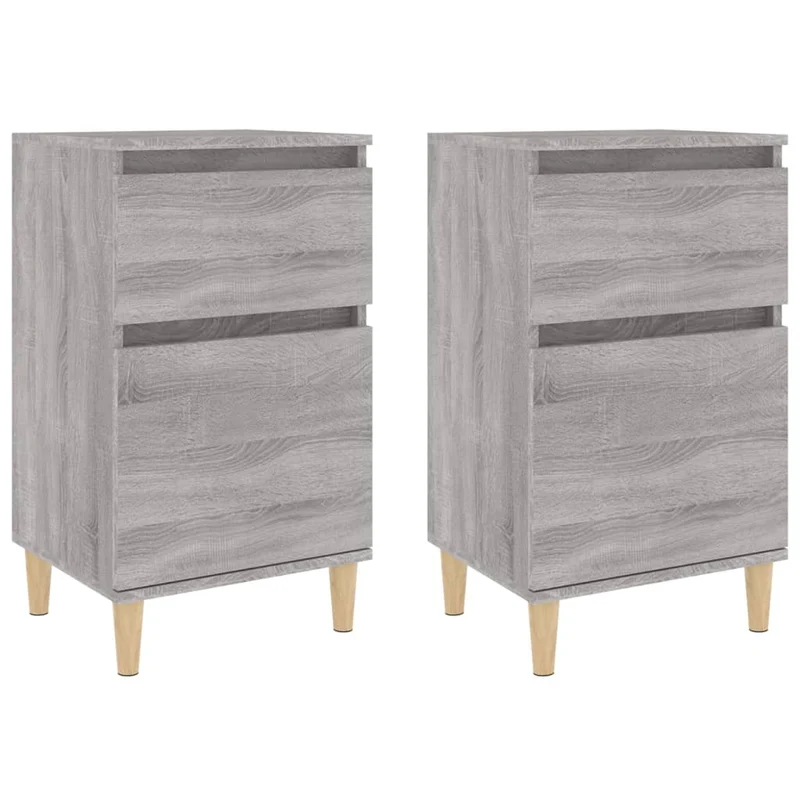 Lot de 2 tables de chevet avec tiroir et compartiment avec porte 40 x 35 x 70 cm bois d'ingénierie gris DEC035709