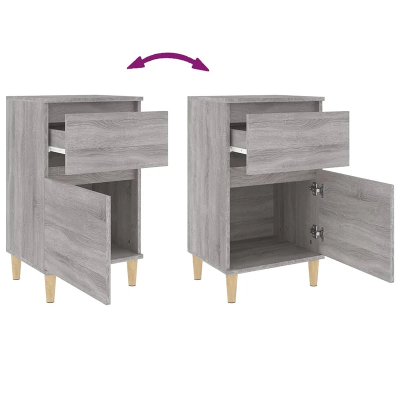 Lot de 2 tables de chevet avec tiroir et compartiment avec porte 40 x 35 x 70 cm bois d'ingénierie gris DEC035709