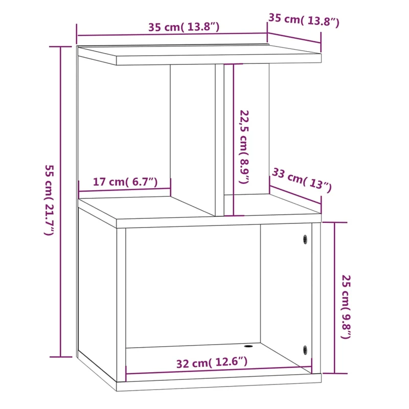 Lot de 2 tables de chevet avec étagères 35 x 35 x 55 cm bois ingénierie gris DEC035654