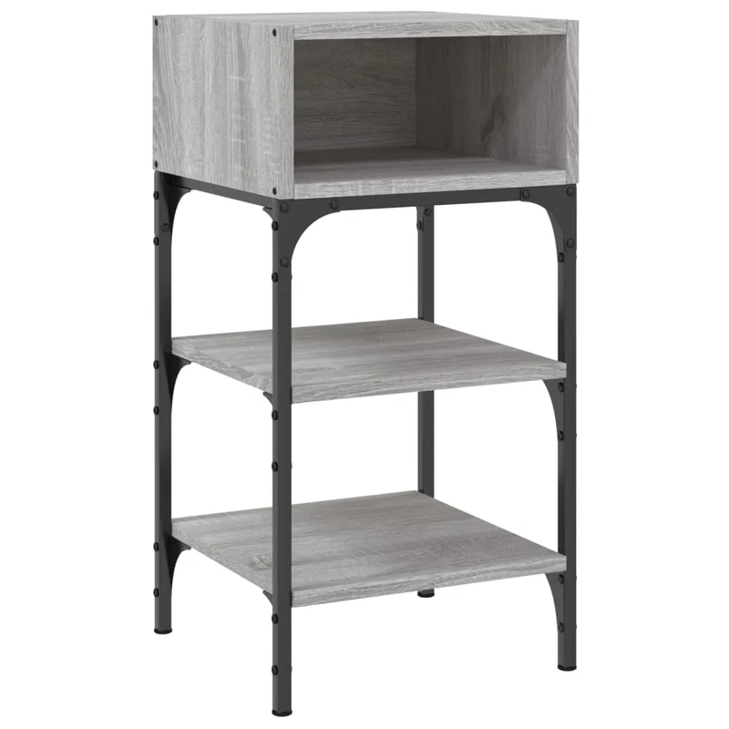 Lot de 2 tables de chevet avec étagères 35 x 34,5 x 70cm bois ingénierie gris et fer DEC035652