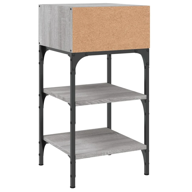 Lot de 2 tables de chevet avec étagères 35 x 34,5 x 70cm bois ingénierie gris et fer DEC035652
