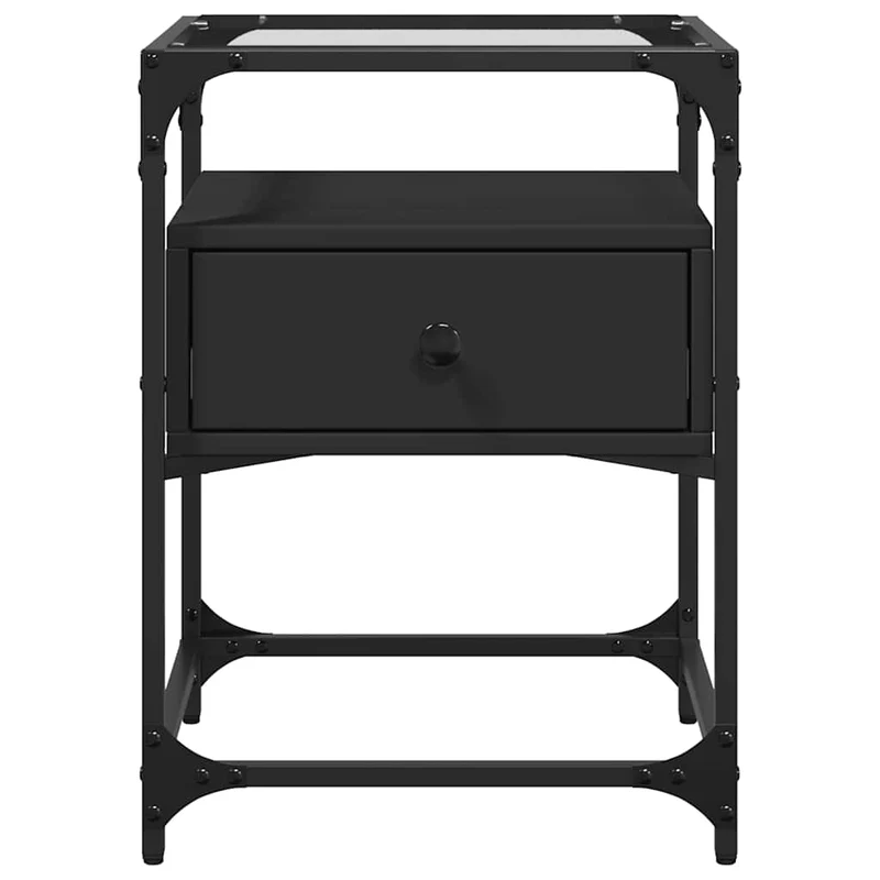 Lot de 2 tables de chevet avec tiroir 40 x 40 x 55 cm bois d’ingénierie noir acier et verre DEC035581