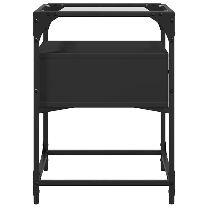 Lot de 2 tables de chevet avec tiroir 40 x 40 x 55 cm bois d’ingénierie noir acier et verre DEC035581