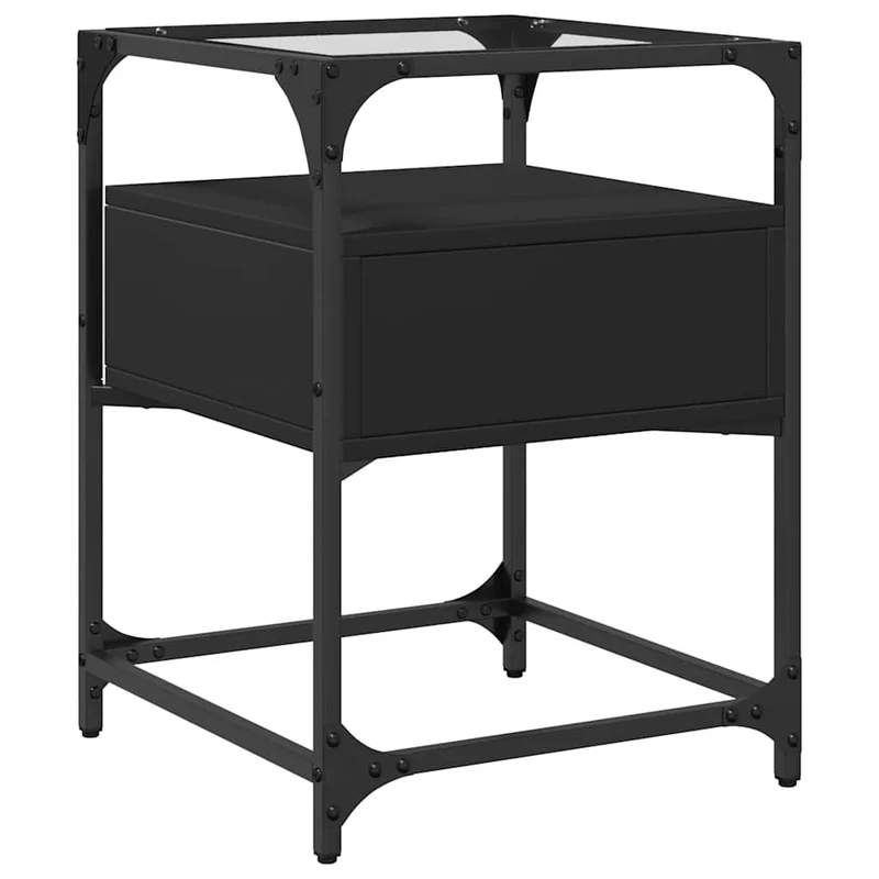 Lot de 2 tables de chevet avec tiroir 40 x 40 x 55 cm bois d’ingénierie noir acier et verre DEC035581