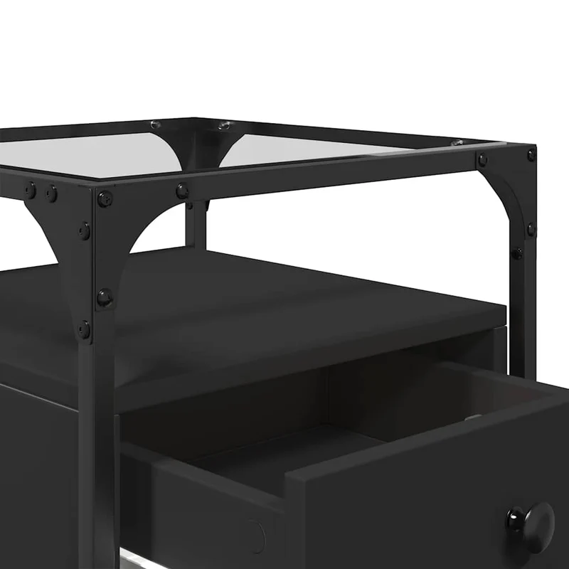 Lot de 2 tables de chevet avec tiroir 40 x 40 x 55 cm bois d’ingénierie noir acier et verre DEC035581