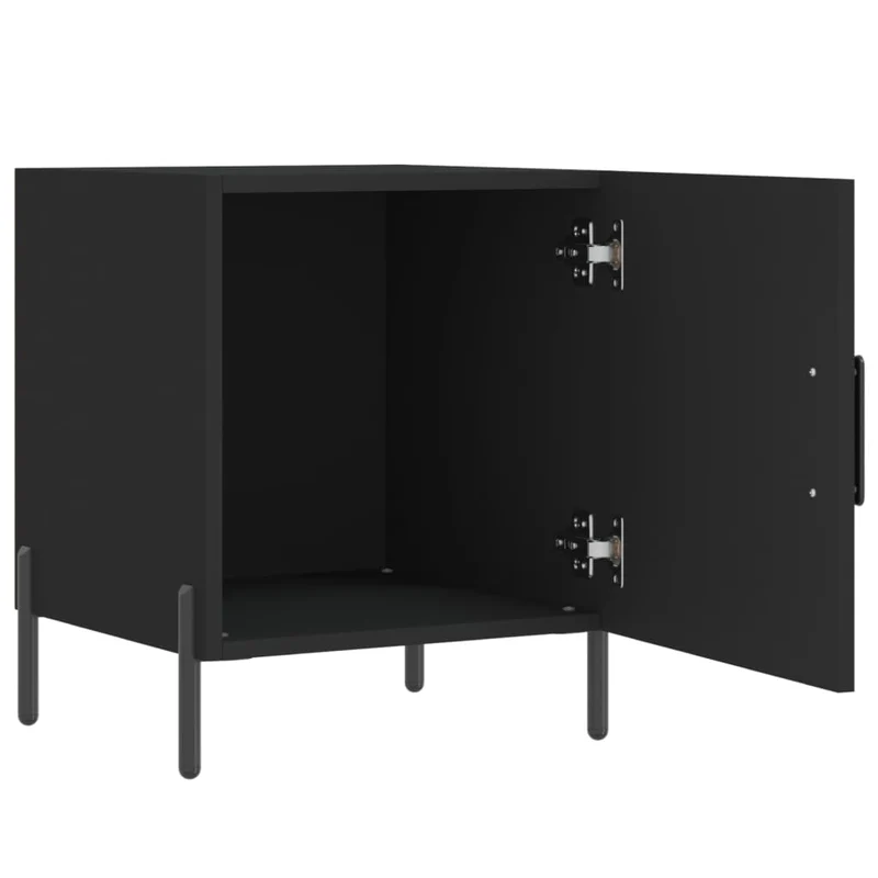 Lot de 2 tables de chevet avec compartiment avec porte 40 x 40 x 50 cm bois d’ingénierie noir et fer DEC035573