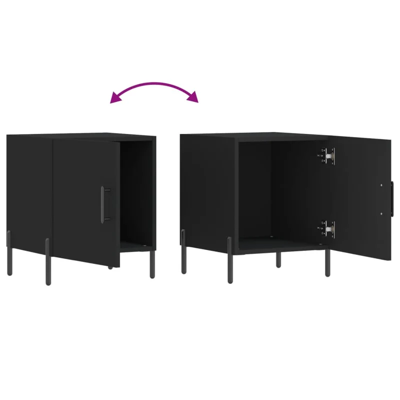 Lot de 2 tables de chevet avec compartiment avec porte 40 x 40 x 50 cm bois d’ingénierie noir et fer DEC035573