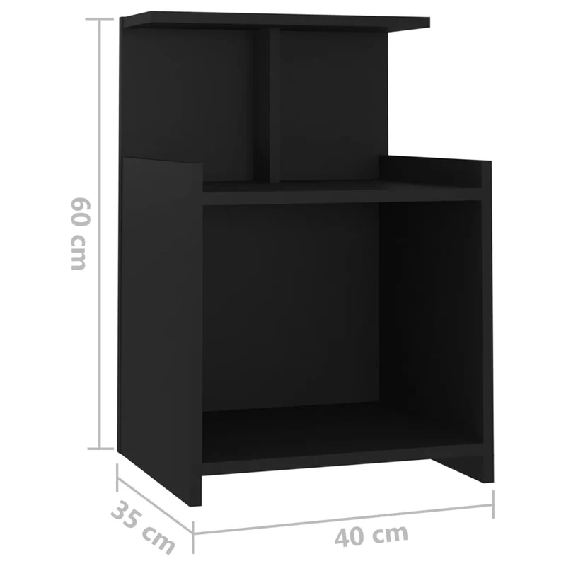 Lot de 2 tables de chevet avec étagère 40 x 35 x 60 cm aggloméré noir DEC035557