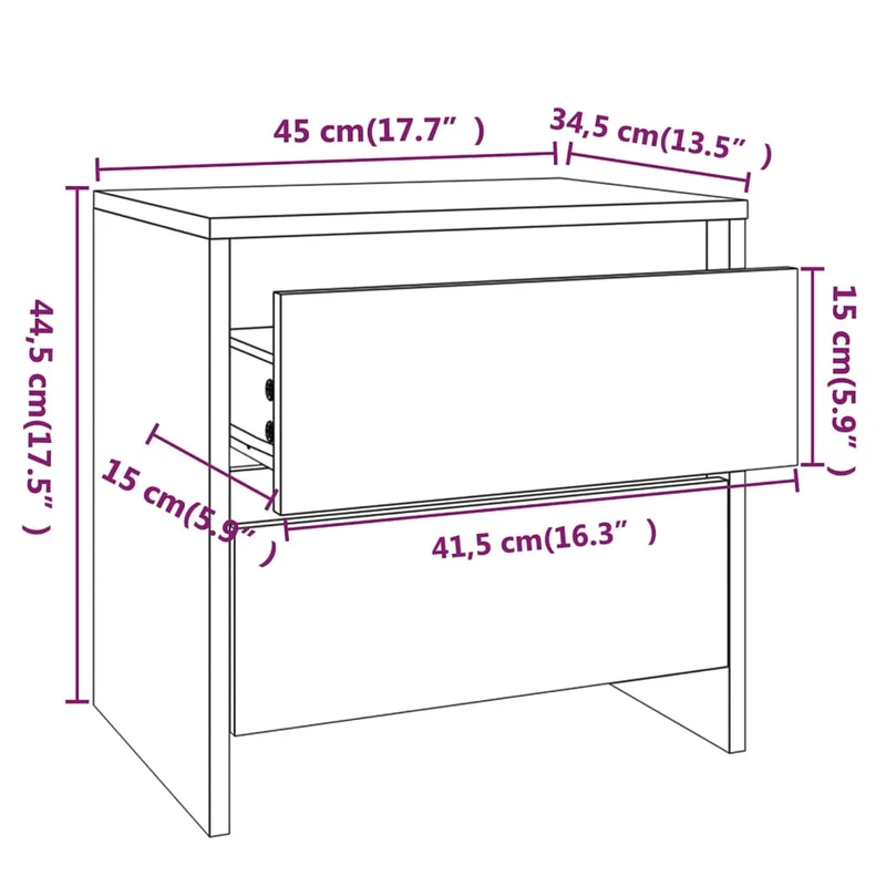 Table de chevet avec deux tiroirs 45 x 34,5 x 44,5 cm bois d’ingénierie culeur chêne DEC033880