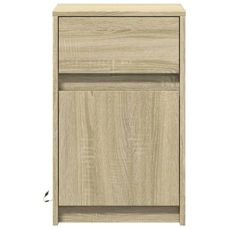 Table de chevet avec lumières LED 38 x 34 x 61 cm bois d'ingénierie couleur chêne DEC032776