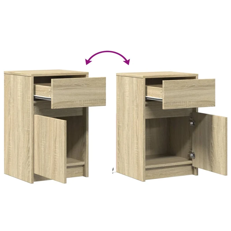 Table de chevet avec lumières LED 38 x 34 x 61 cm bois d'ingénierie couleur chêne DEC032776