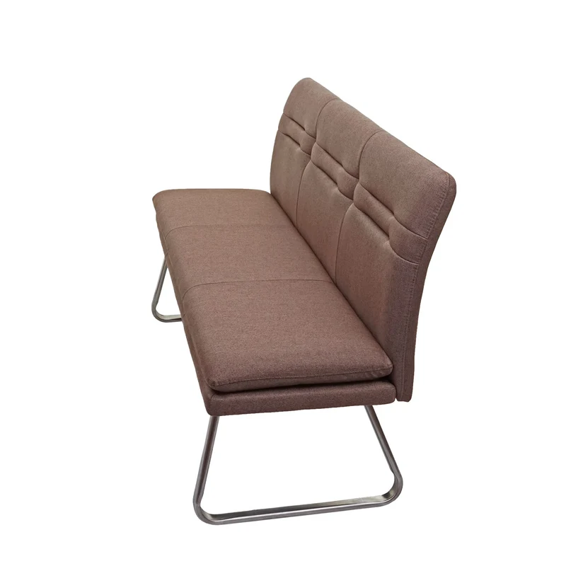 Banc canapé de salle à manger banquette rembourrée avec dossier en tissu marron et acier inoxydable brossé longueur 160 cm 04_0005851