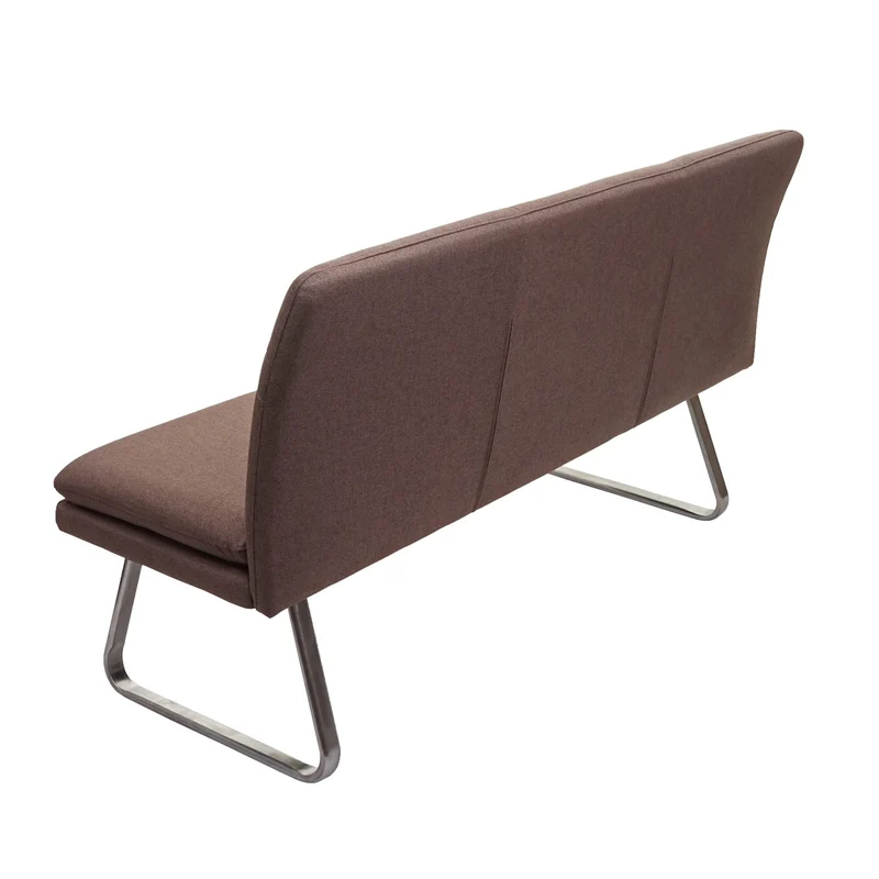 Banc canapé de salle à manger banquette rembourrée avec dossier en tissu marron et acier inoxydable brossé longueur 160 cm 04_0005851