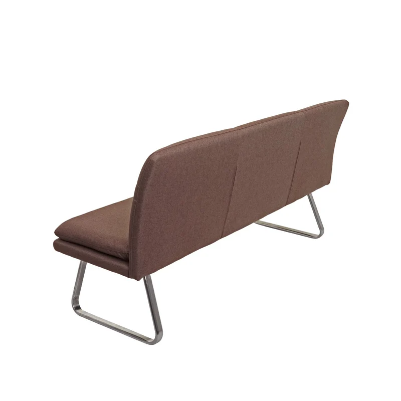 Banc de salle à manger banquette rembourrée avec dossier en tissu marron et acier inoxydable brossé longueur 180 cm 04_0005852