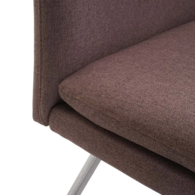 Banc de salle à manger banquette rembourrée avec dossier en tissu marron et acier inoxydable brossé longueur 180 cm 04_0005852