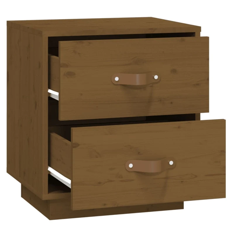 Table de chevet avec deux tiroirs 40 x 34 x 45 cm bois de pin couleur marron miel DEC036213