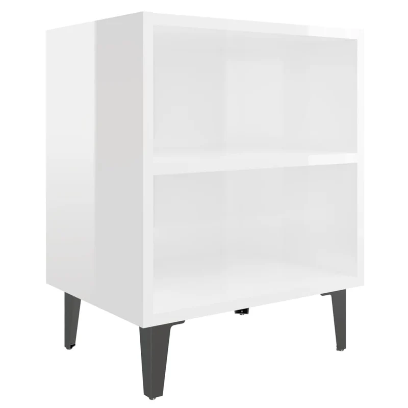 Lot de 2 tables de chevet avec compartiment étagères 40 x 30 x 50cm bois d'ingénierie blanc et métal DEC036189