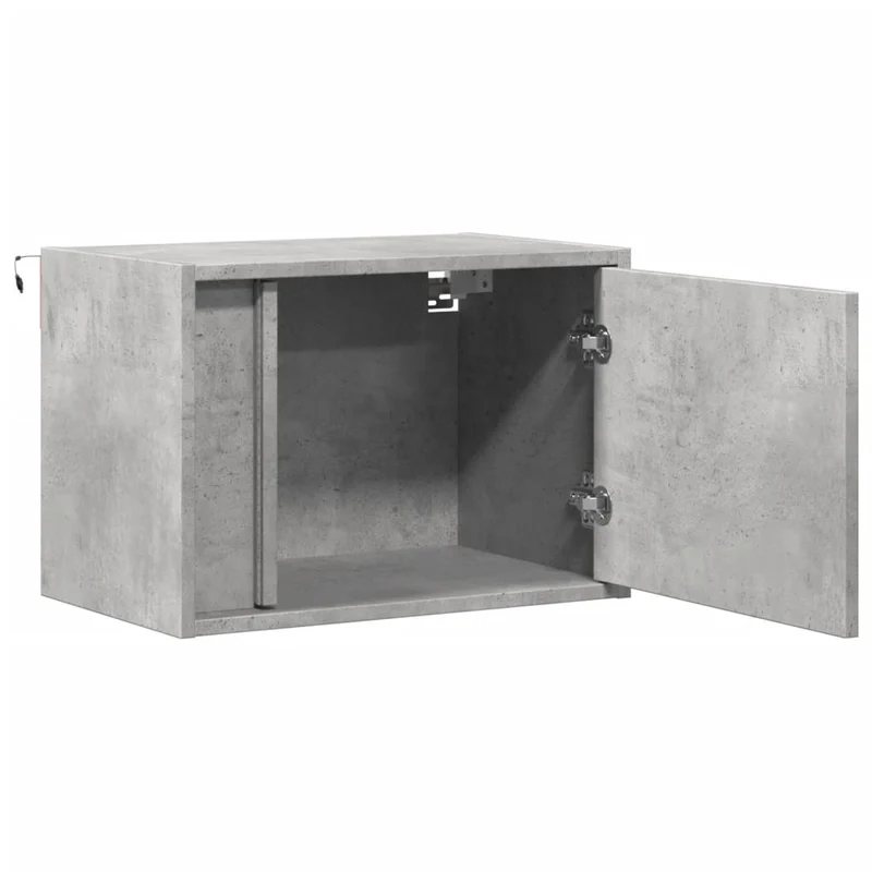 Lot de 2 tables de chevet murales avec lumières LED et compartiment avec porte en bois d'ingénierie gris DEC036157