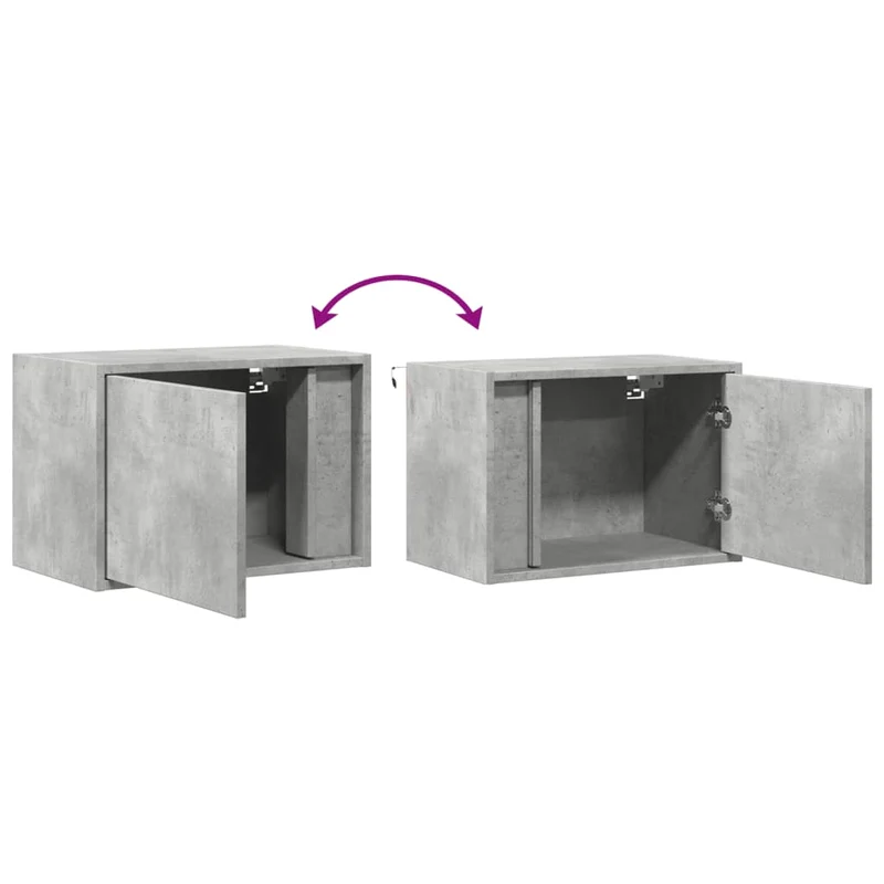 Lot de 2 tables de chevet murales avec lumières LED et compartiment avec porte en bois d'ingénierie gris DEC036157