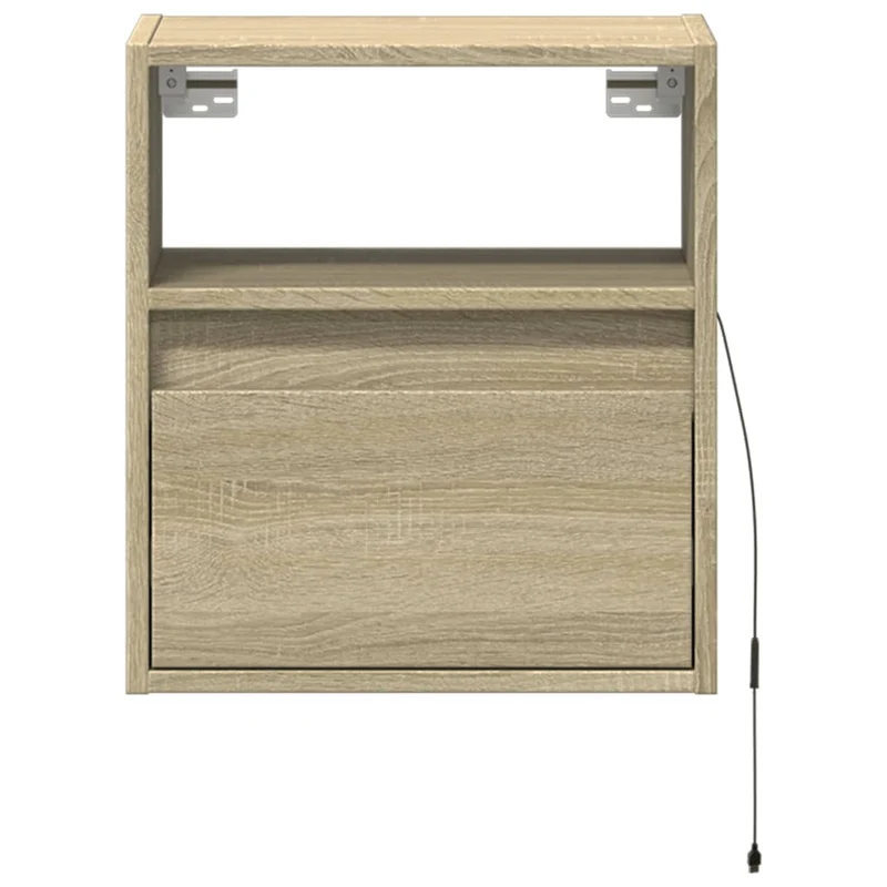 Lot de 2 tables de chevet murales avec lumières LED bois d'ingénierie couleur chêne DEC036148