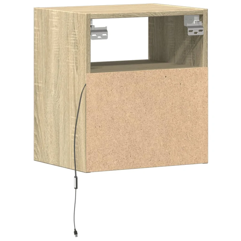 Lot de 2 tables de chevet murales avec lumières LED bois d'ingénierie couleur chêne DEC036148