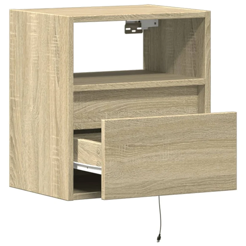 Lot de 2 tables de chevet murales avec lumières LED bois d'ingénierie couleur chêne DEC036148
