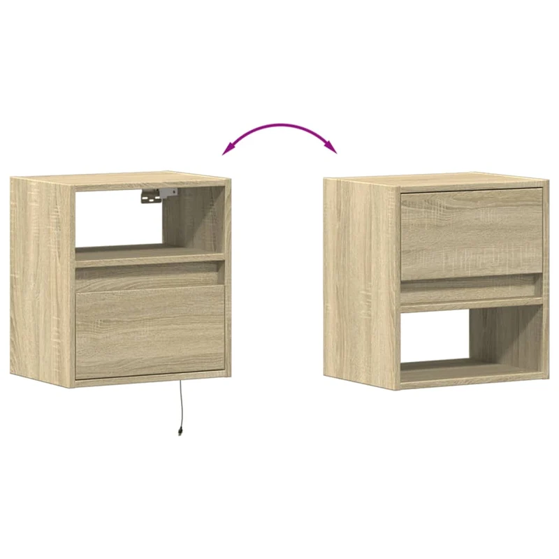 Lot de 2 tables de chevet murales avec lumières LED bois d'ingénierie couleur chêne DEC036148