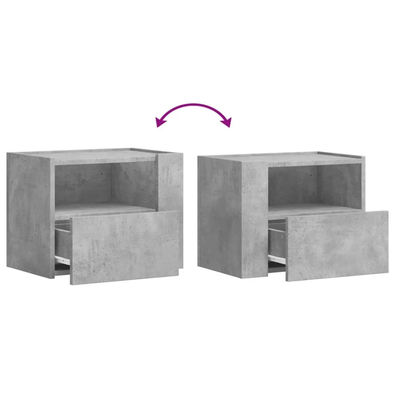 Lot de 2 tables de chevet murales avec tiroir et compartiment ouvert 45 x 30 x 35 cm bois d'ingénierie gris DEC036086