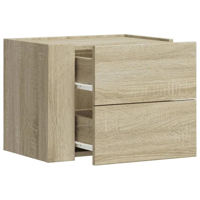 Lot de 2 tables de chevet murales avec deux tiroirs 45 x 30 x 35 cm bois d'ingénierie couleur chêne DEC036073