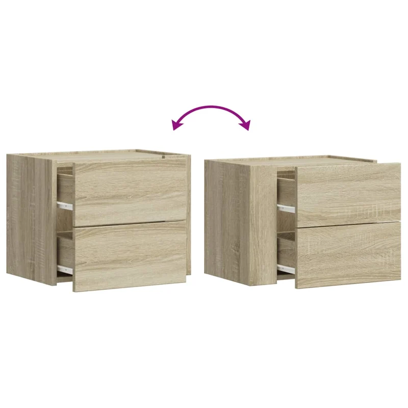 Lot de 2 tables de chevet murales avec deux tiroirs 45 x 30 x 35 cm bois d'ingénierie couleur chêne DEC036073