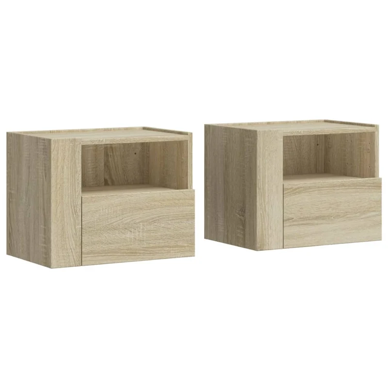 Lot de 2 tables de chevet murales avec tiroir et compartiment ouvert 45 x 30 x 35 cm bois d'ingénierie couleur chêne DEC036072