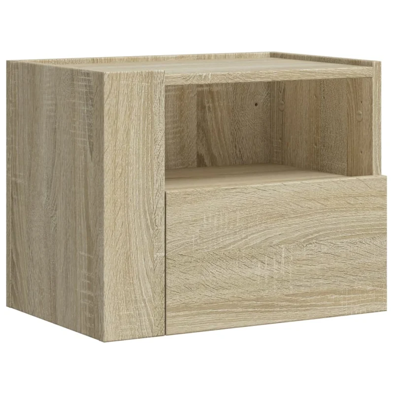 Lot de 2 tables de chevet murales avec tiroir et compartiment ouvert 45 x 30 x 35 cm bois d'ingénierie couleur chêne DEC036072