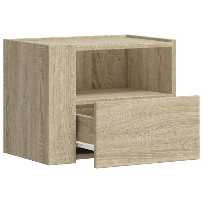 Lot de 2 tables de chevet murales avec tiroir et compartiment ouvert 45 x 30 x 35 cm bois d'ingénierie couleur chêne DEC036072