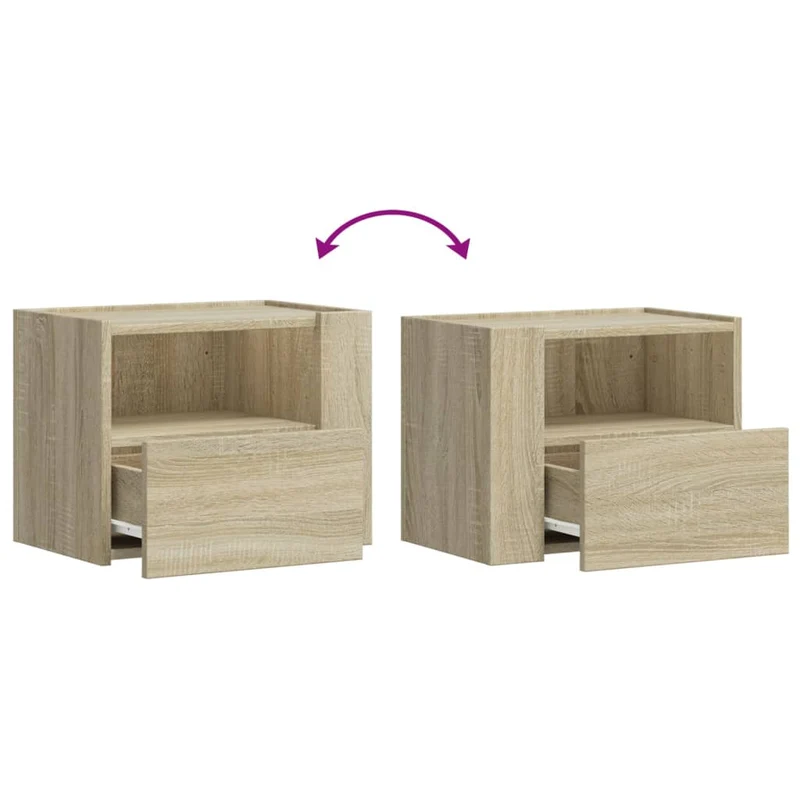 Lot de 2 tables de chevet murales avec tiroir et compartiment ouvert 45 x 30 x 35 cm bois d'ingénierie couleur chêne DEC036072