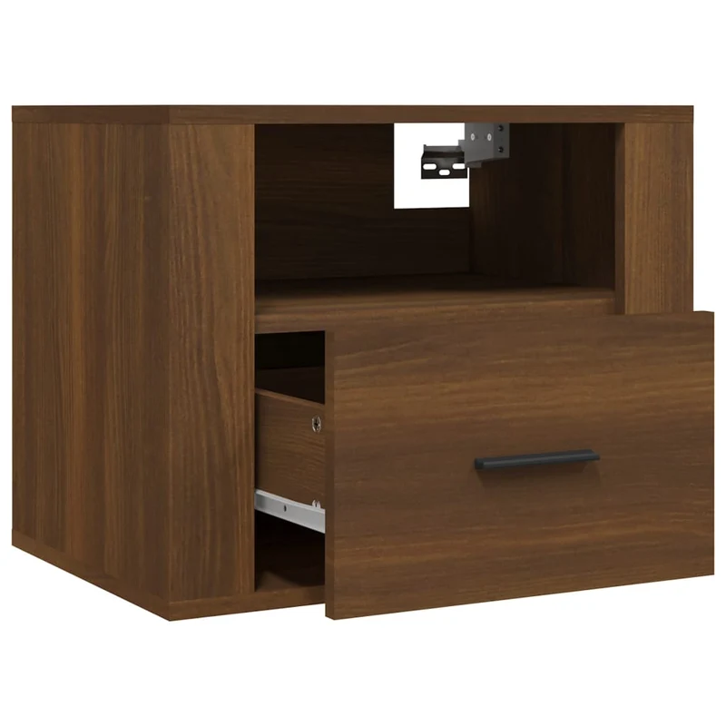 Lot de 2 tables de chevet murales avec tiroir et compartiment ouvert 50 x 36 x 40 cm bois d'ingénierie marron DEC036064