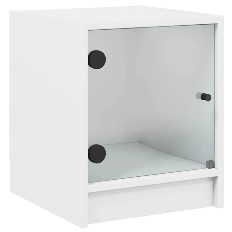 Lot de 2 tables de chevet avec portes vitrée 35 x 37 x 42 cm bois d'ingénierie blanc DEC035960
