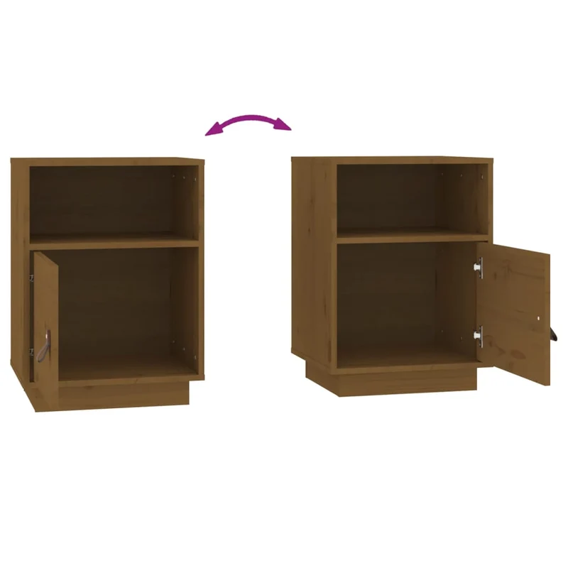 Lot de 2 tables de chevet avec compartiment de rangement 40 x 34 x 55cm bois de pin marron miel DEC035922