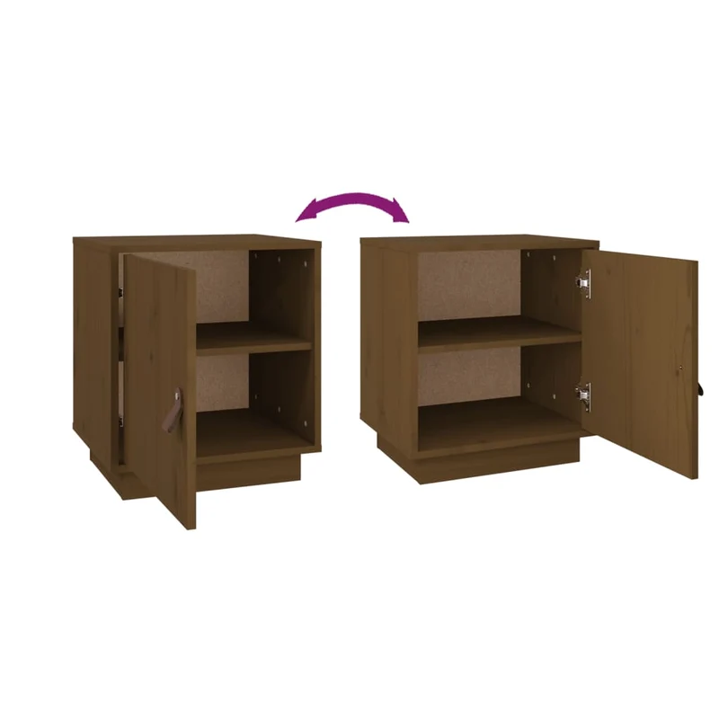 Lot de 2 tables de chevet avec compartiment avec porte 40 x 34 x 45cm bois de pin couleur marron miel DEC035921