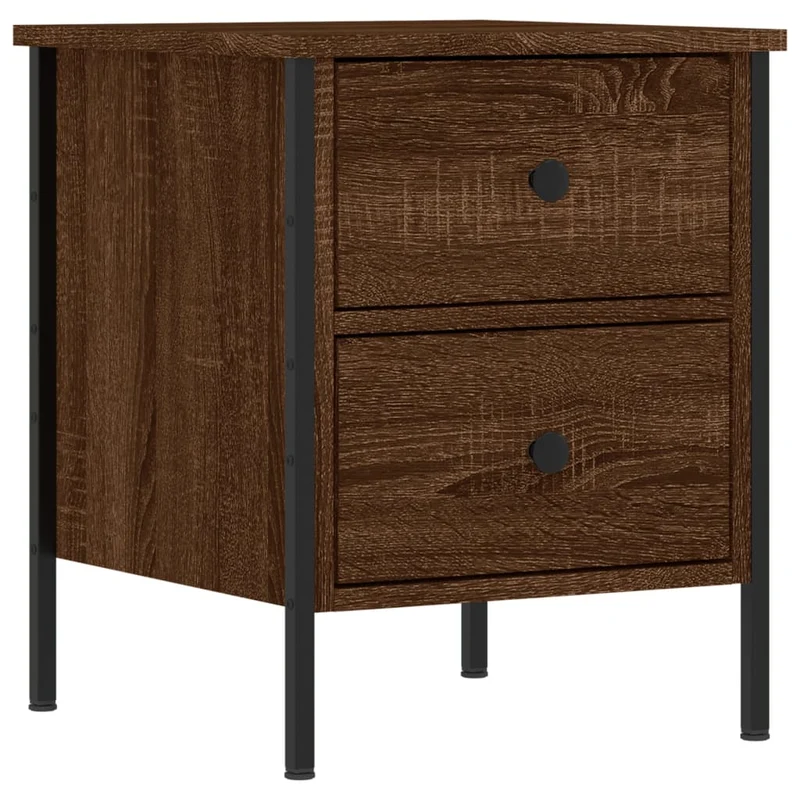 Lot de 2 tables de chevet avec deux tiroirs 40 x 42 x 50cm bois d'ingénierie marron et fer DEC035857