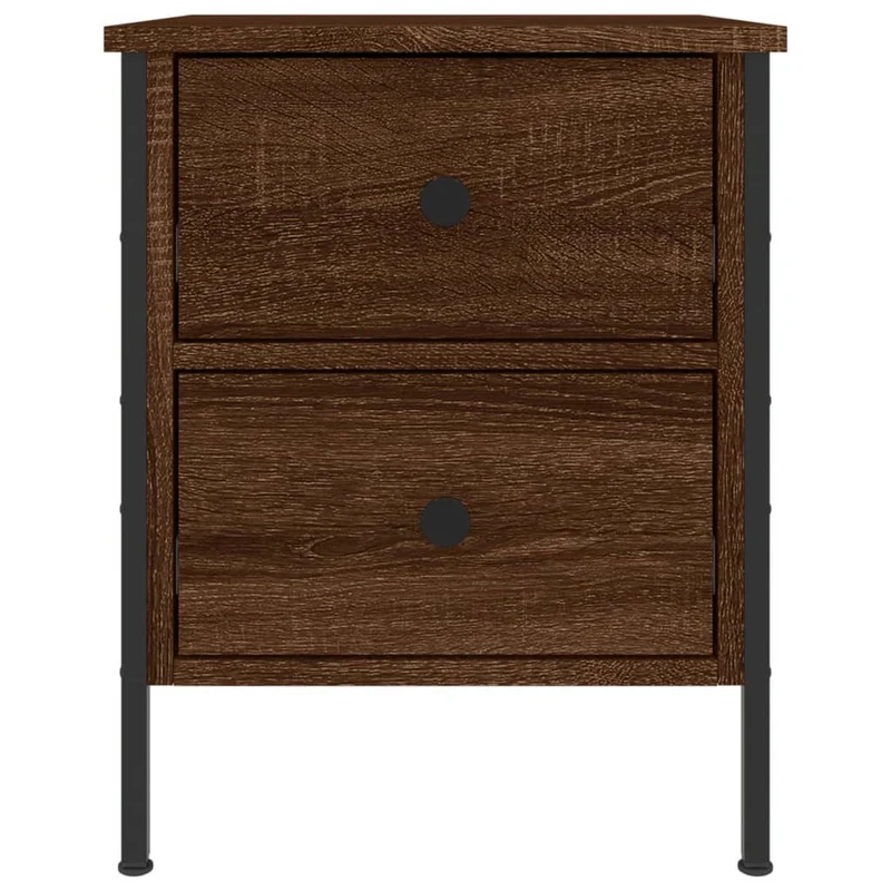 Lot de 2 tables de chevet avec deux tiroirs 40 x 42 x 50cm bois d'ingénierie marron et fer DEC035857