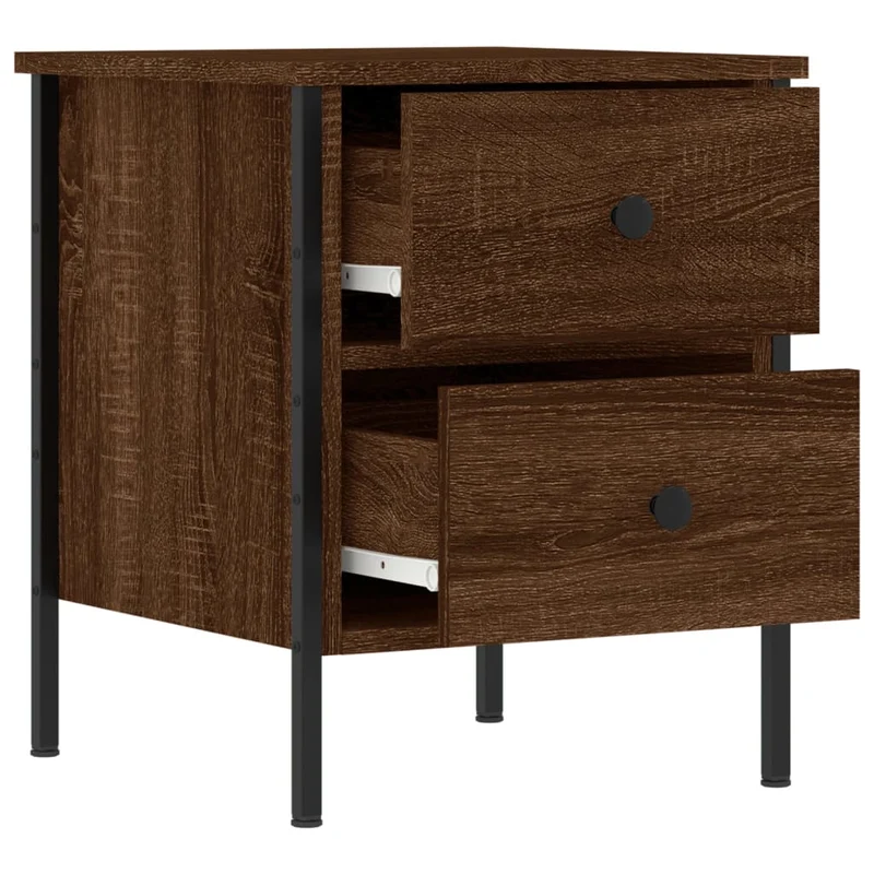 Lot de 2 tables de chevet avec deux tiroirs 40 x 42 x 50cm bois d'ingénierie marron et fer DEC035857