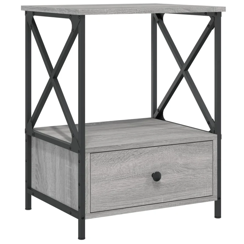 Lot de 2 tables de chevet avec étagère et tiroir 50 x 41 x 65 cm bois ingénierie gris DEC035747