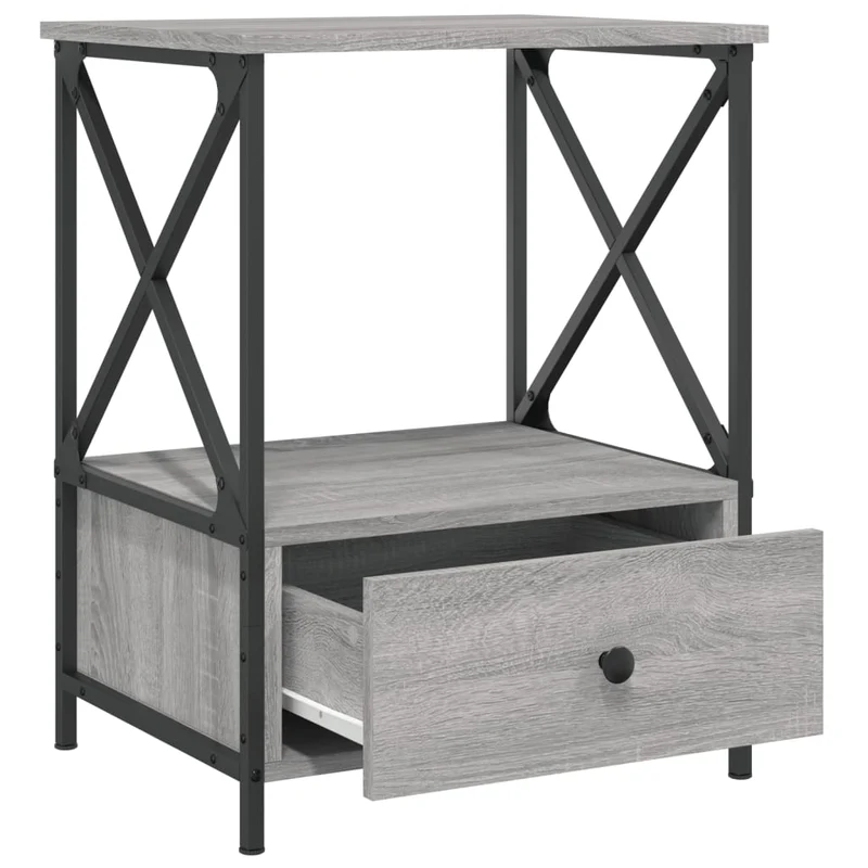 Lot de 2 tables de chevet avec étagère et tiroir 50 x 41 x 65 cm bois ingénierie gris DEC035747