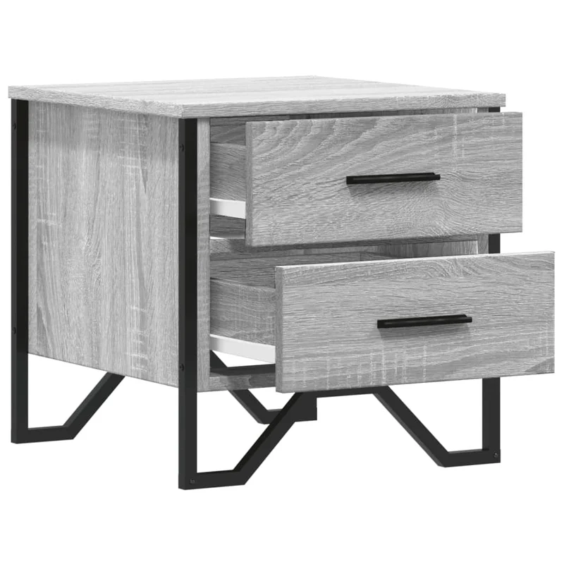 Lot de 2 tables de chevet avec deux tiroirs 40 x 41 x 40cm bois d'ingénierie gris et métal DEC035726